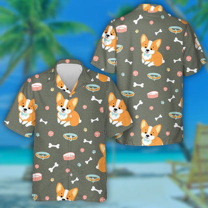 Cute Corgi Dogs On Dark Background Hawaiian Shirt,Hawaiian Shirt Gift, Christmas Gift