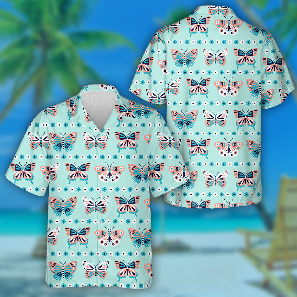 Theme Beautiful Butterfly And Line Flower Hawaiian Shirt,Hawaiian Shirt Gift, Christmas Gift