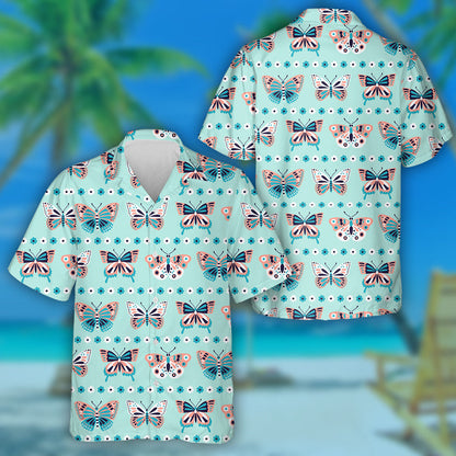 Theme Beautiful Butterfly And Line Flower Hawaiian Shirt,Hawaiian Shirt Gift, Christmas Gift