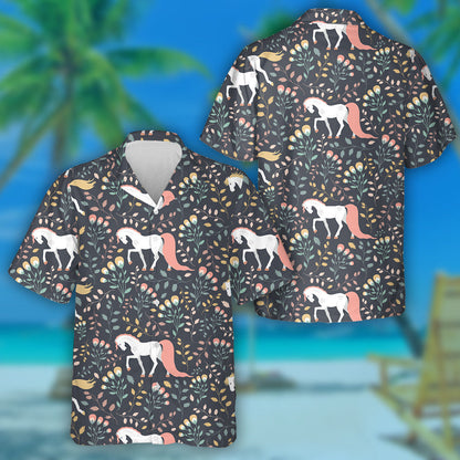 Beautiful Horses On A Background Of Flowers And Plants Hawaiian Shirt, Hawaiian Shirt Gift, Christmas Gift