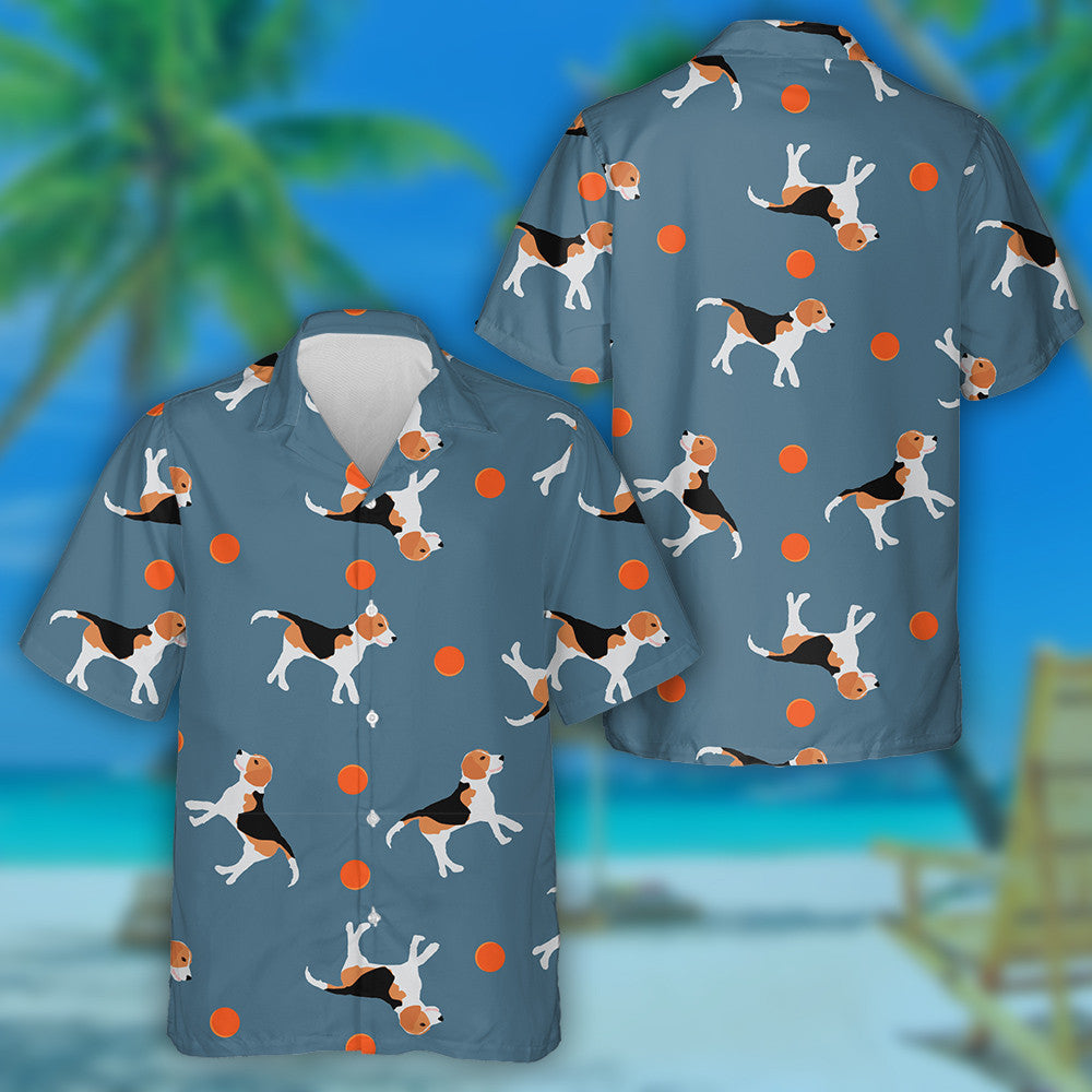 Beagle Dogs Play With Orange Ball On Blue Hawaiian Shirt, Hawaiian Shirt Gift, Christmas Gift