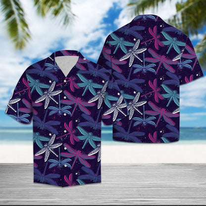 Blue And Purple Dragon Flying In Galaxy Sky Hawaiian Shirt, Hawaiian Shirt Gift, Christmas Gift