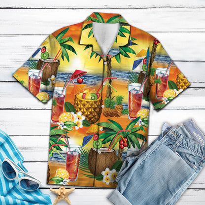 Paradise Sangria With Palm Tree Sunrise Scene Design Hawaiian Shirt, Hawaiian Shirt Gift, Christmas Gift