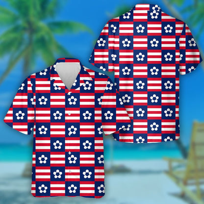Cute Flower On Colorblocks In The Style Of American Flag Hawaiian Shirt, Hawaiian Shirt Gift, Christmas Gift