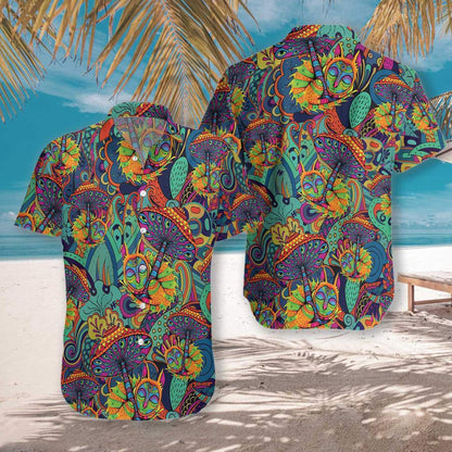 Mushroom Hippie Awesome Background Design Hawaiian Shirt,Hawaiian Shirt Gift, Christmas Gift
