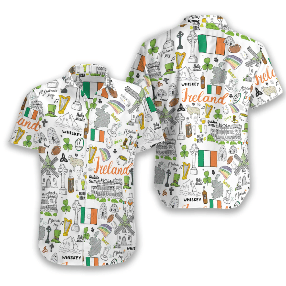 I Love Ireland On White Background Hawaiian Shirt, Hawaiian For Gift