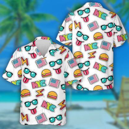 Funny American Icons Lifestyle Doodle Pattern Hawaiian Shirt,Hawaiian Shirt Gift, Christmas Gift