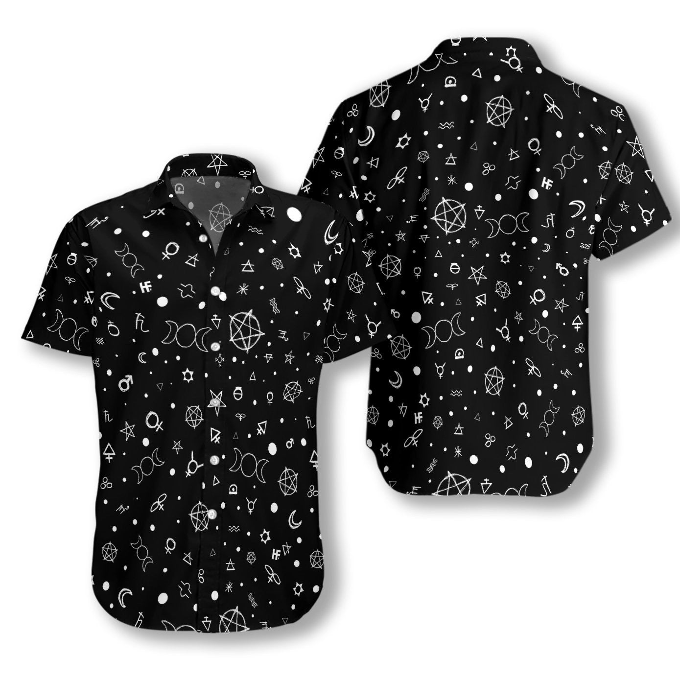 Cute Occult Symbols Wicca Black Theme Hawaiian Shirt,Hawaiian Shirt Gift, Christmas Gift