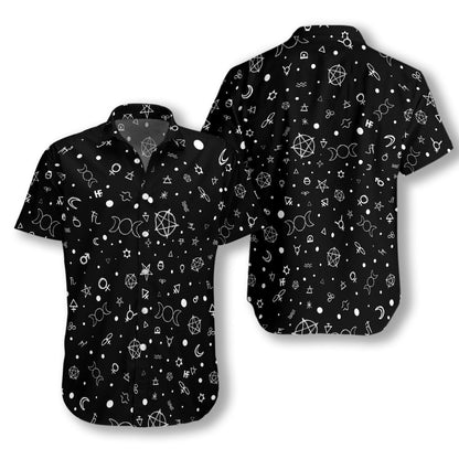Cute Occult Symbols Wicca Black Theme Hawaiian Shirt,Hawaiian Shirt Gift, Christmas Gift