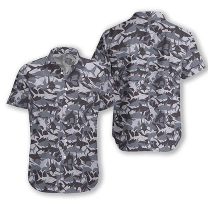 Shark Camouflage Design Hysterical Pattern Hawaiian Shirt,Hawaiian Shirt Gift, Christmas Gift
