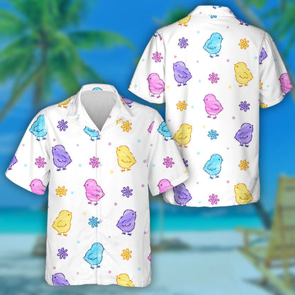 Cute Colorful Baby Chicken With Flowers And Dots Hawaiian Shirt, Hawaiian Shirt Gift, Christmas Gift