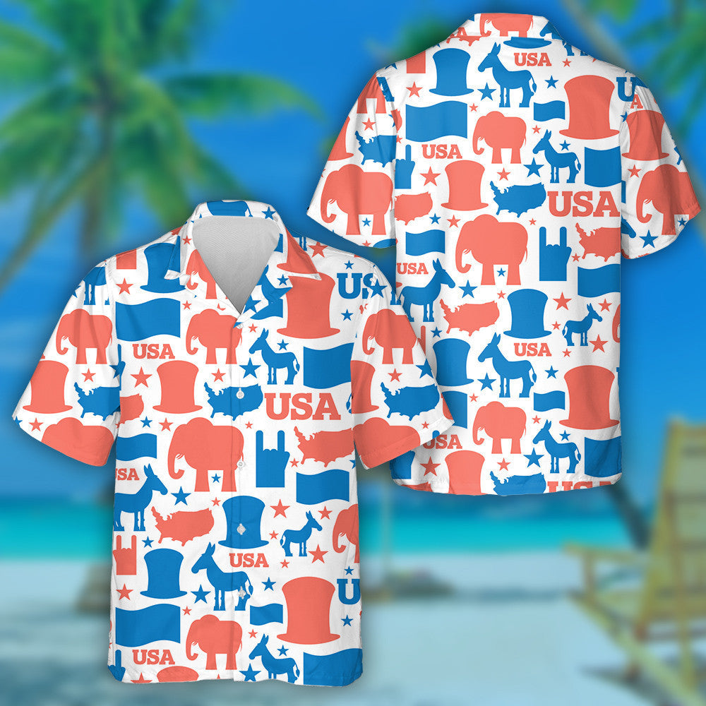 Patriotic Illustration Of USA Election Symbols National Pattern Hawaiian Shirt, Hawaiian Shirt Gift, Christmas Gift