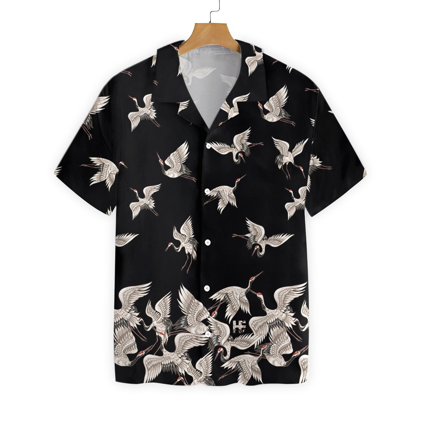 Black And White Design Hawaiian Shirt Oriental Red Headed Crane, Hawaiian Shirt Gift, Christmas Gift