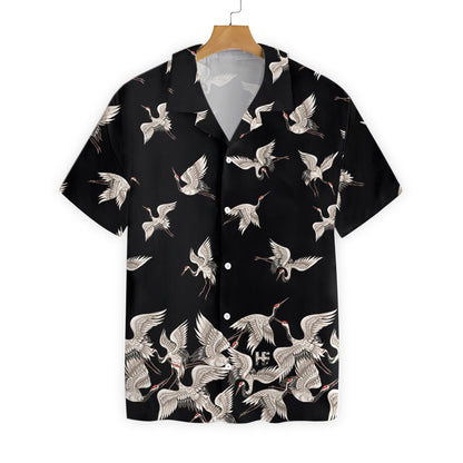 Black And White Design Hawaiian Shirt Oriental Red Headed Crane, Hawaiian Shirt Gift, Christmas Gift