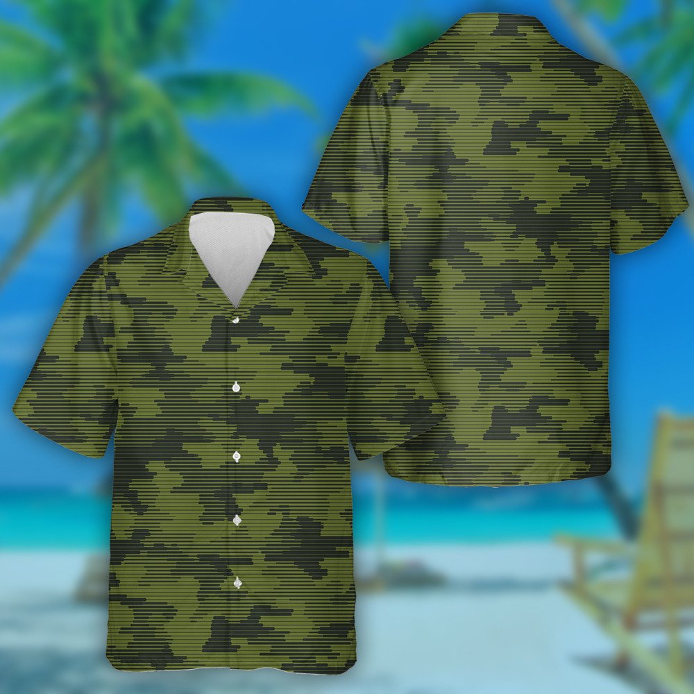 Digital Green Camouflage Thin Stripes Pattern Hawaiian Shirt,Hawaiian Shirt Gift, Christmas Gift