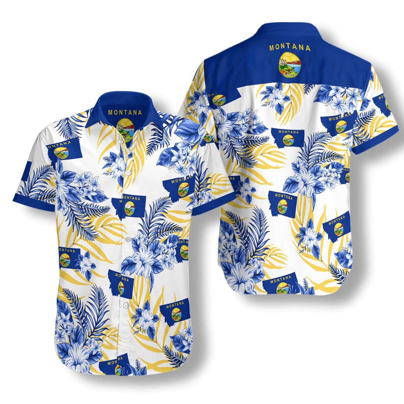 Montana Proud Navy And Yellow Design Hawaiian Shirt,Hawaiian Shirt Gift, Christmas Gift