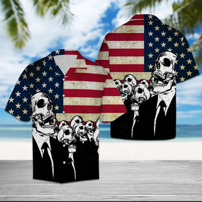 Skull Man With Grunge Flag Hawaiian Shirt,Hawaiian Shirt Gift, Christmas Gift