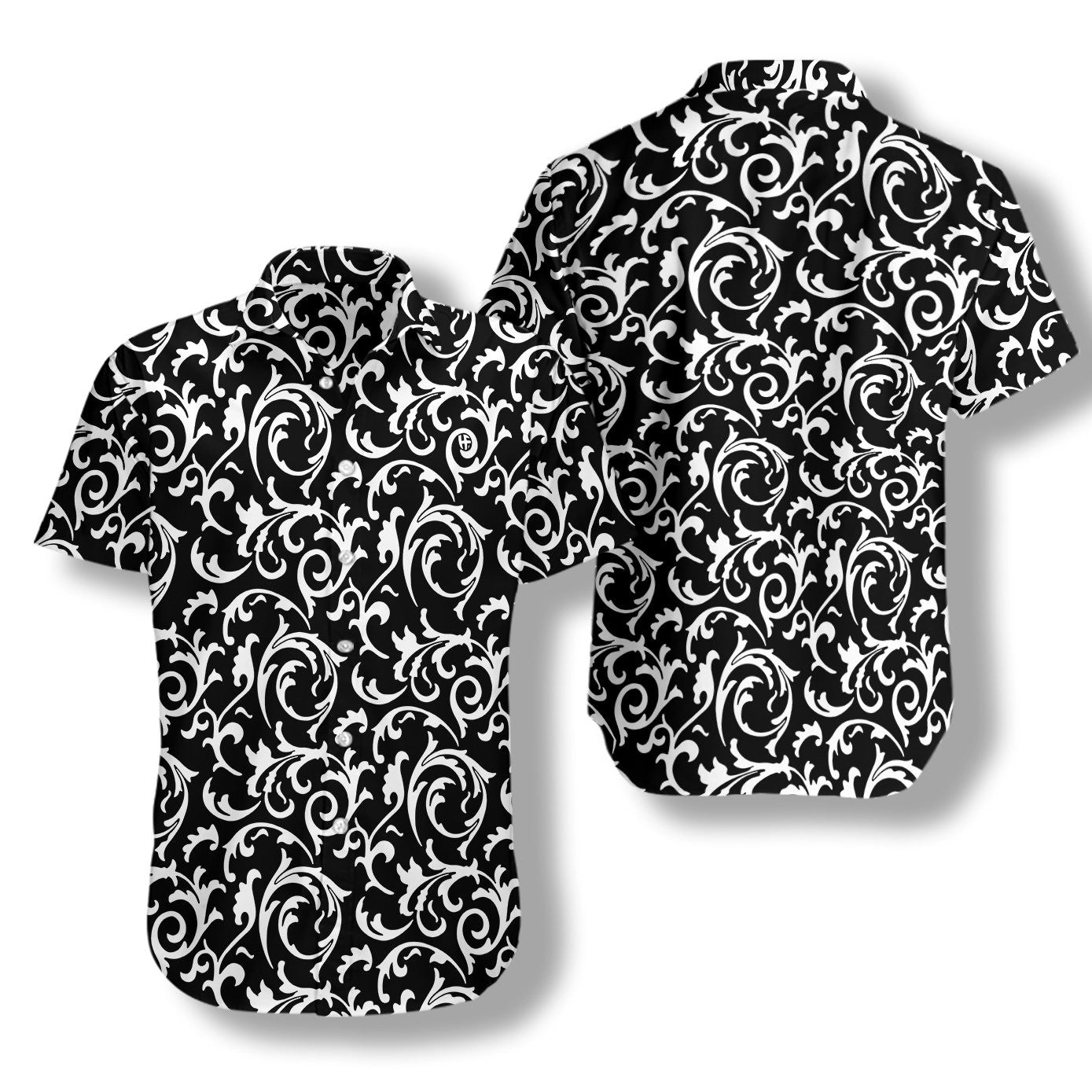 Black And White Seamless Floral Goth Style Design Hawaiian Shirt, Hawaiian Shirt Gift, Christmas Gift