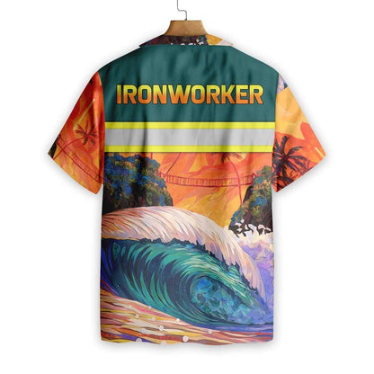 Ironworker Emerald Wave Tropical Palm Trế Art Design Hawaiian Shirt, Hawaiian Shirt Gift, Christmas Gift