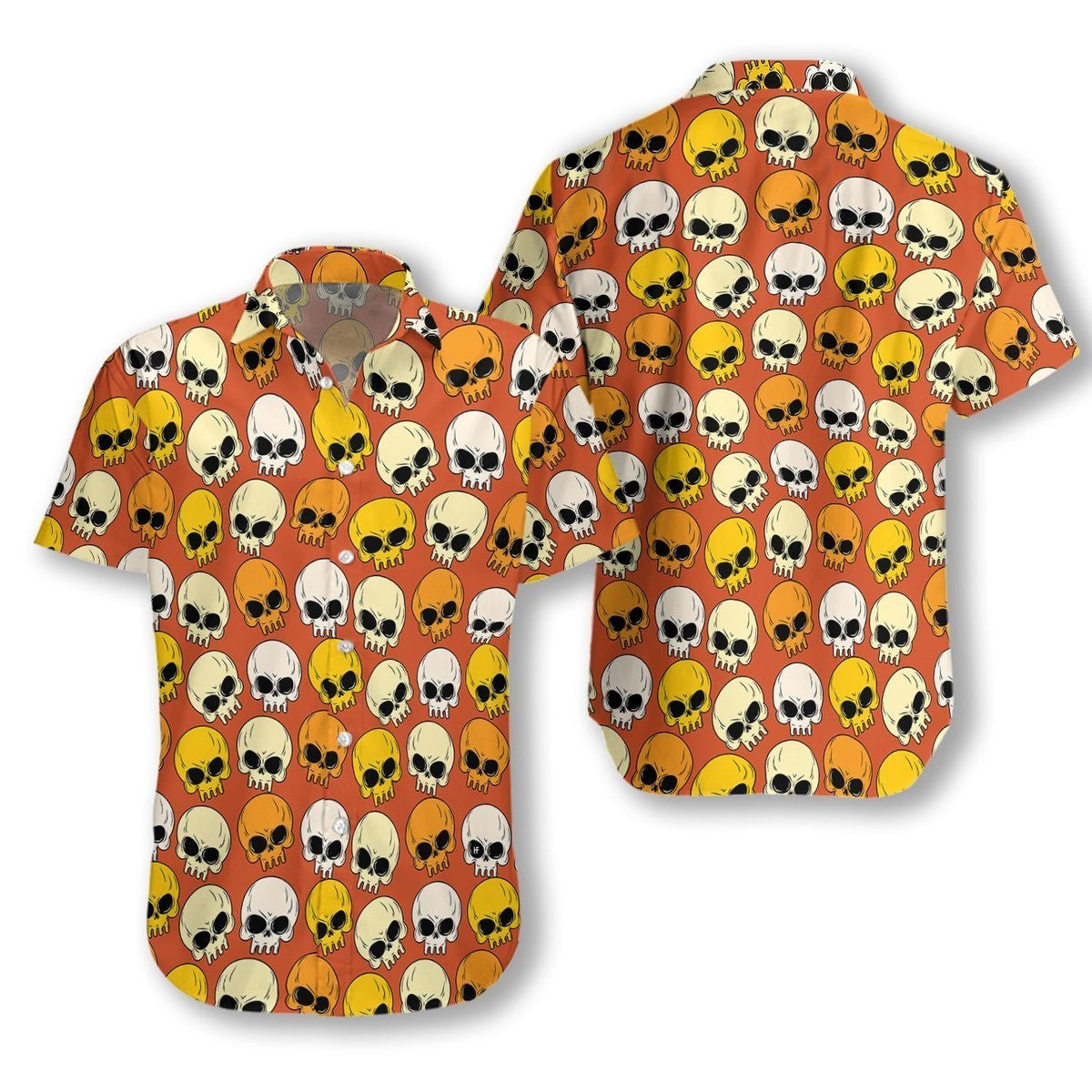 Cute Skull On Orange Background Pattern Hawaiian Shirt,Hawaiian Shirt Gift, Christmas Gift
