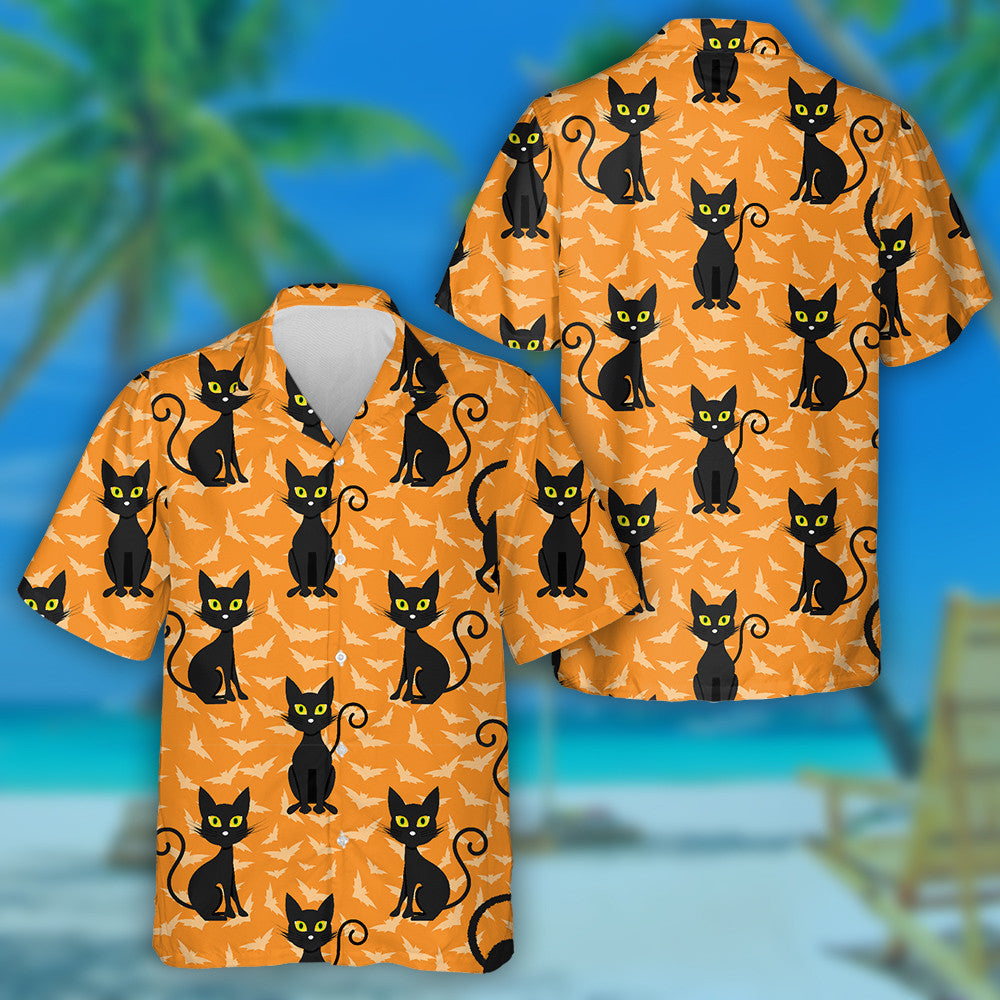Abstract Halloween Style Cat With Bats Hawaiian Shirt, Hawaiian Shirt Gift, Christmas Gift