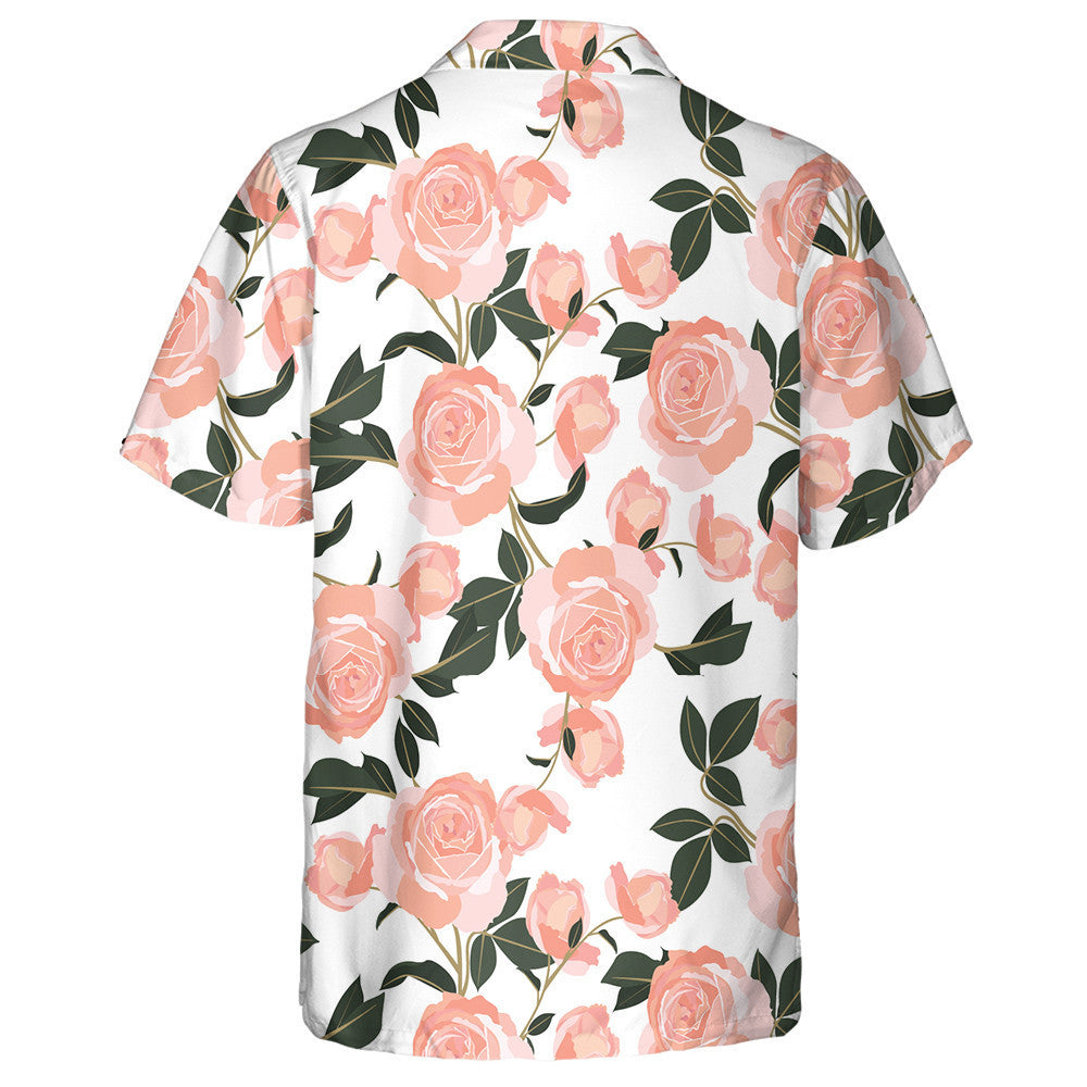 Watercolor Shabby Chic Pink Rose On White Background Hawaiian Shirt, Hawaiian Shirt Gift, Christmas Gift