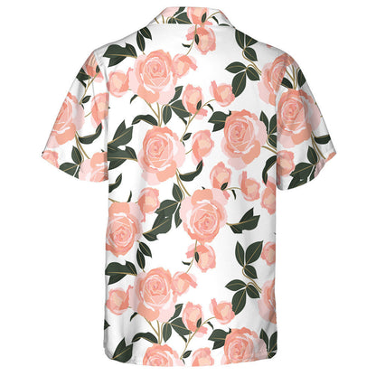 Watercolor Shabby Chic Pink Rose On White Background Hawaiian Shirt, Hawaiian Shirt Gift, Christmas Gift