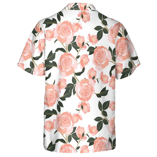 Watercolor Shabby Chic Pink Rose On White Background Hawaiian Shirt, Hawaiian Shirt Gift, Christmas Gift