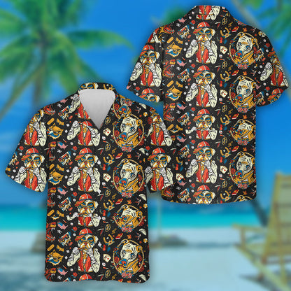 Old School Tattoo Style Cartoon Crime Boxer Bulldog Hawaiian Shirt, Hawaiian Shirt Gift, Christmas Gift