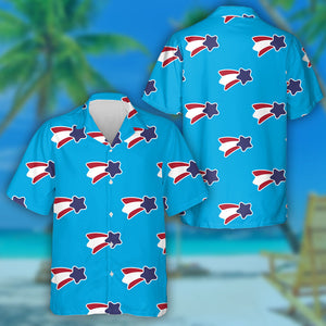 USA Shooting Stars And Stripes Pattern On Blue Background Hawaiian Shirt, Hawaiian Shirt Gift, Christmas Gift