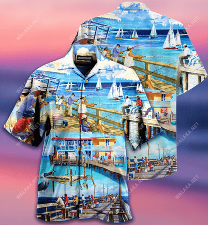 Fishing Pier Unisex Hawaiian Shirt_ Hawaiian Shirt Gift, Christmas Gift