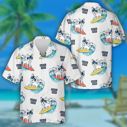 Cool Dog Surfing With Text Isolated Background Hawaiian Shirt, Hawaiian Shirt Gift, Christmas Gift