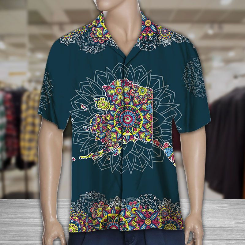 Awesome Map Of Alaska Mandala Flower Patchwork Pattern Hawaiian Shirt, Hawaiian Shirt Gift, Christmas Gift