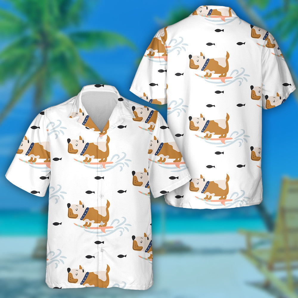 Cute Brown Dogs On Surf Background Hawaiian Shirt,Hawaiian Shirt Gift, Christmas Gift