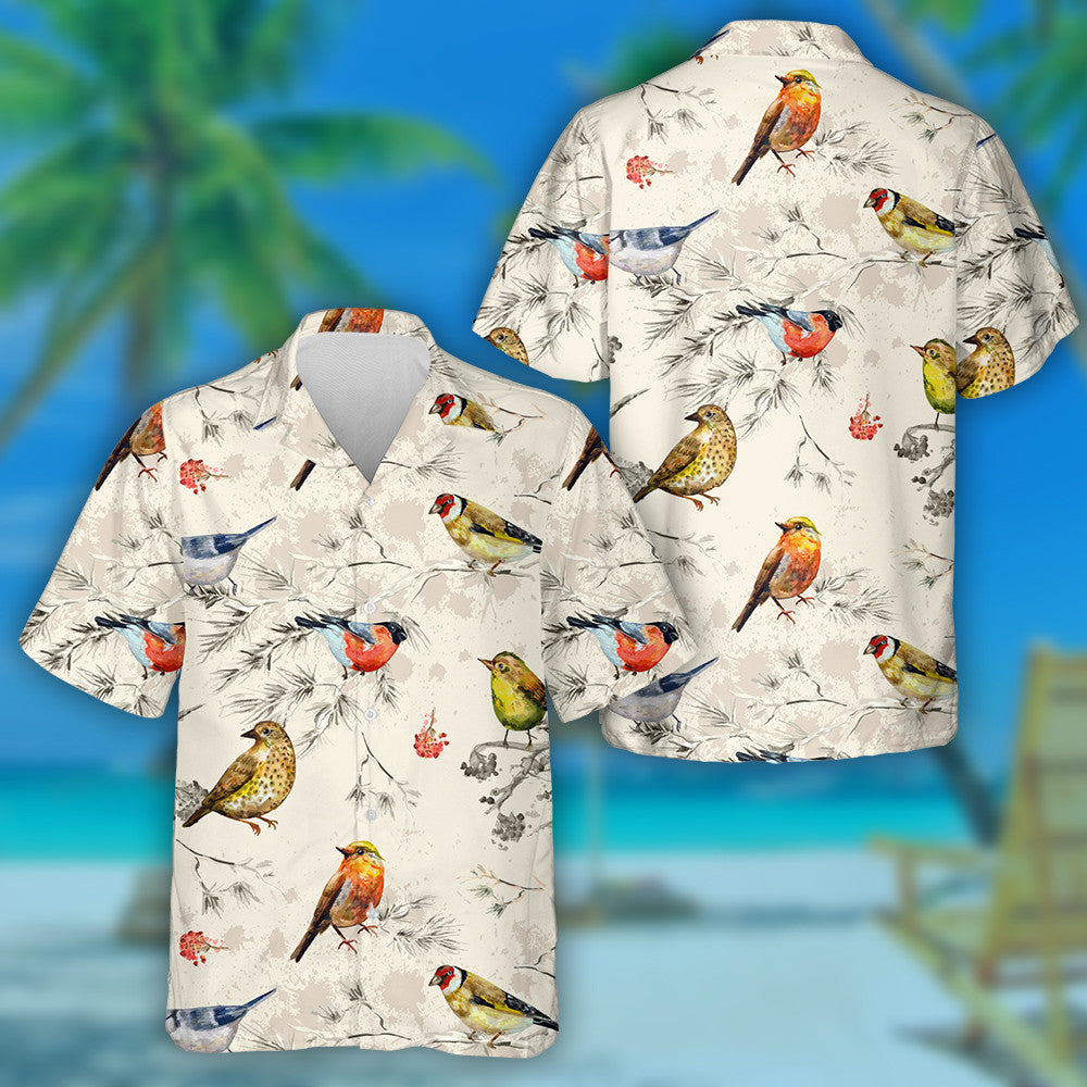Colorful Birds Perched On Tree Bracnh With Flowers Hawaiian Shirt, Hawaiian Shirt Gift, Christmas Gift