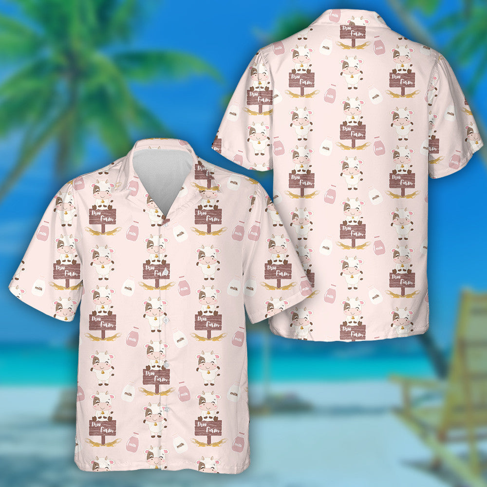 Summer Tropical Flower Background With Cows Hawaiian Shirt,Hawaiian Shirt Gift, Christmas Gift