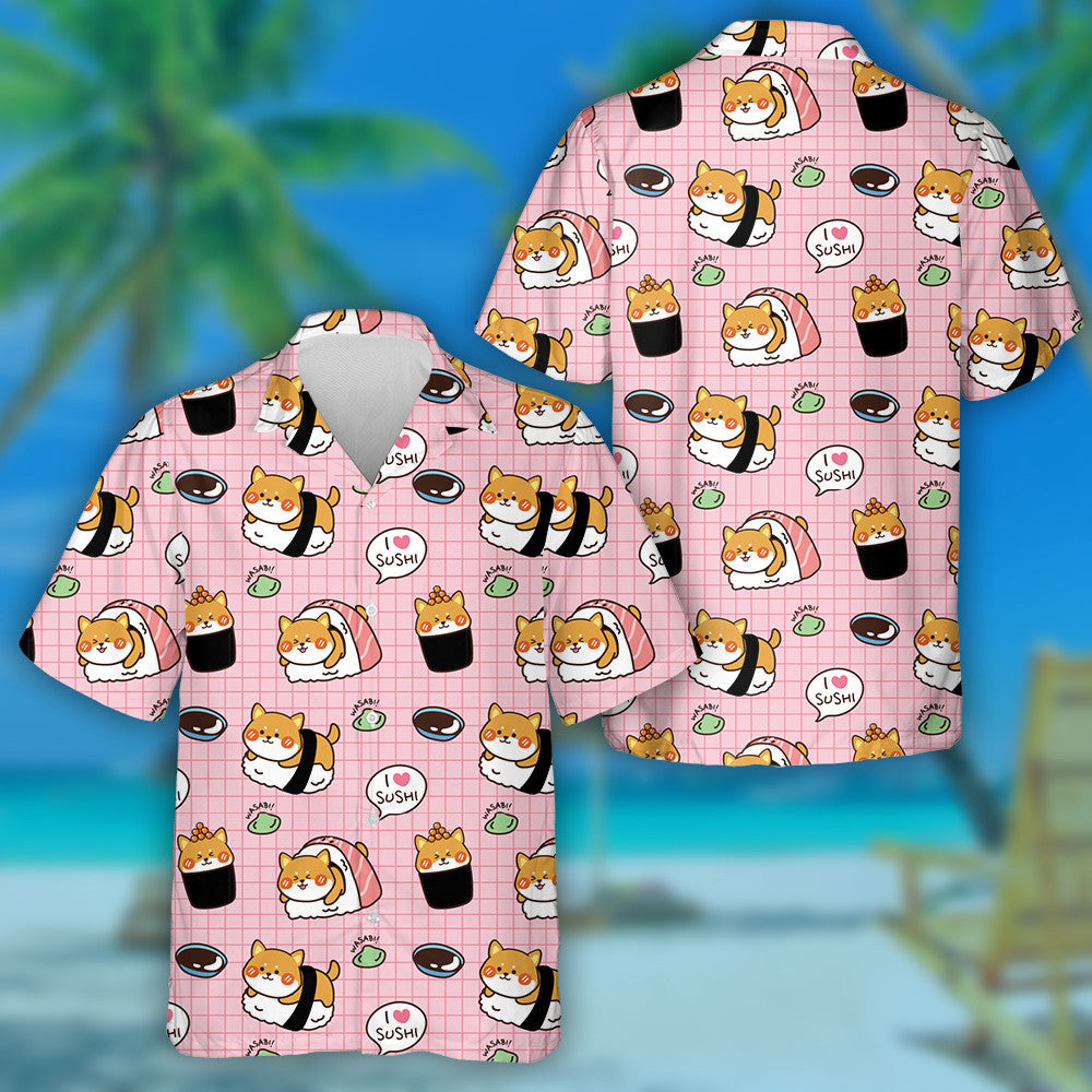 Shiba Inu Sushi With Wasabi Isolated Background Hawaiian Shirt, Hawaiian Shirt Gift, Christmas Gift