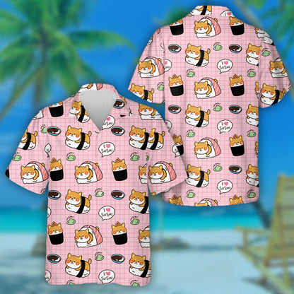 Shiba Inu Sushi With Wasabi Isolated Background Hawaiian Shirt, Hawaiian Shirt Gift, Christmas Gift
