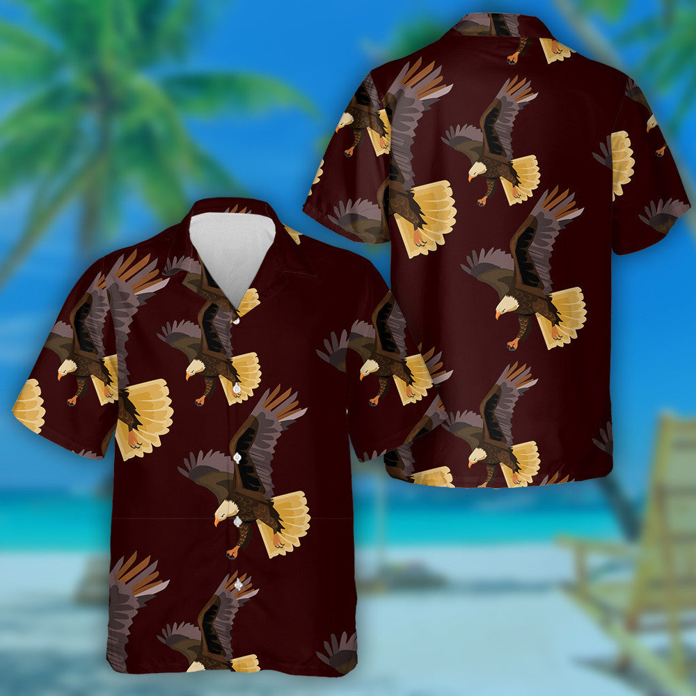 An Eagle Flying Split On Dark Red Background Hawaiian Shirt, Hawaiian Shirt Gift, Christmas Gift