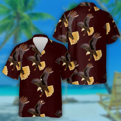 An Eagle Flying Split On Dark Red Background Hawaiian Shirt, Hawaiian Shirt Gift, Christmas Gift
