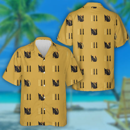 Folk Art Tree Floral Design With Wolf Hawaiian Shirt, Hawaiian Shirt Gift, Christmas Gift