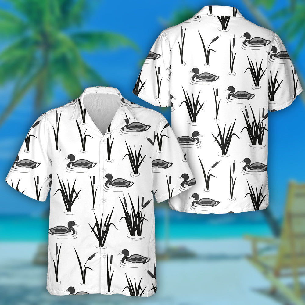 Hand Drawn Reeds And Ducks On The Lake Hawaiian Shirt, Hawaiian Shirt Gift, Christmas Gift
