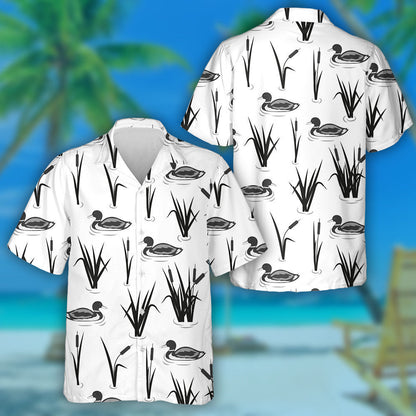 Hand Drawn Reeds And Ducks On The Lake Hawaiian Shirt, Hawaiian Shirt Gift, Christmas Gift