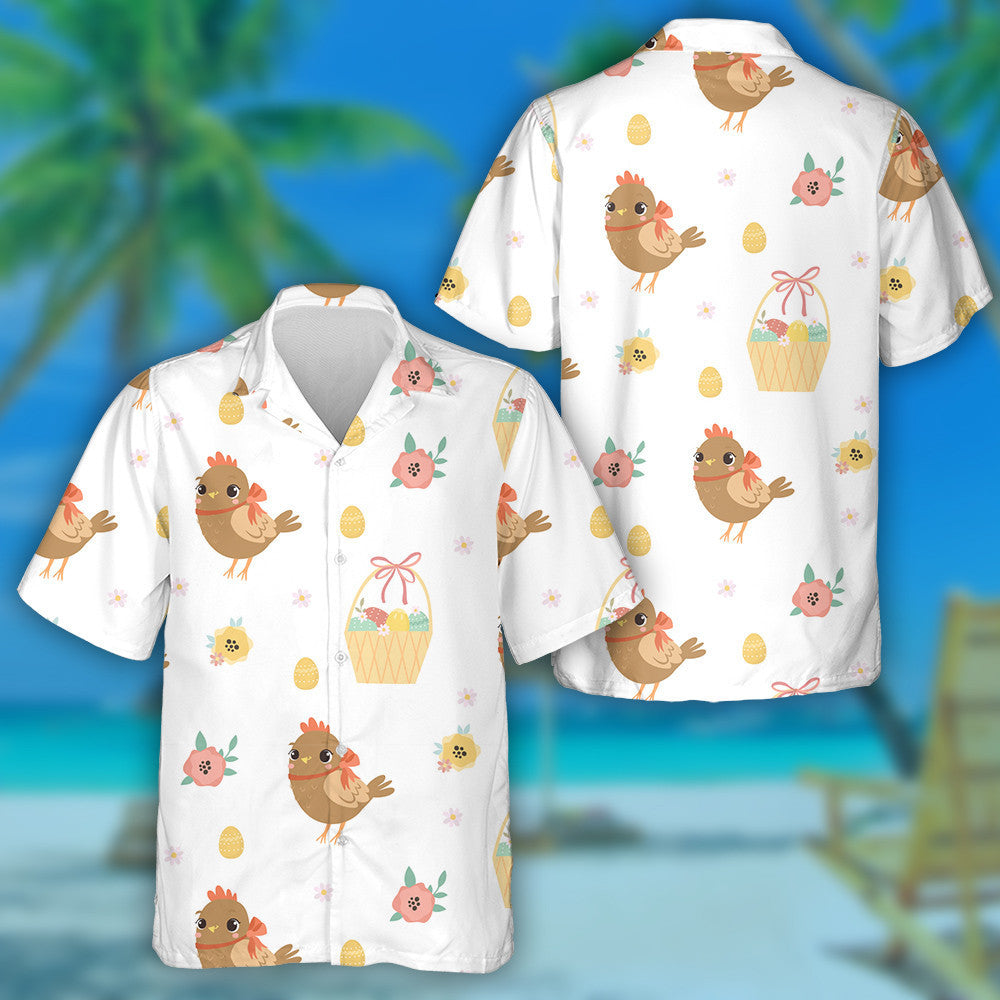 Cute Chicken With Bow Tie And Eggs Flower Hawaiian Shirt, Hawaiian Shirt Gift, Christmas Gift