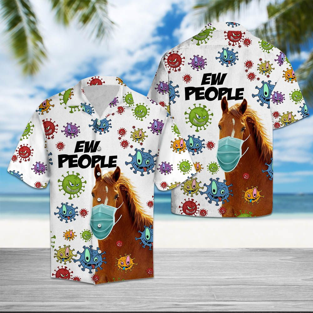 Horse Wearing Face Mask Ew People Pattern Hawaiian Shirt, Hawaiian Shirt Gift, Christmas Gift