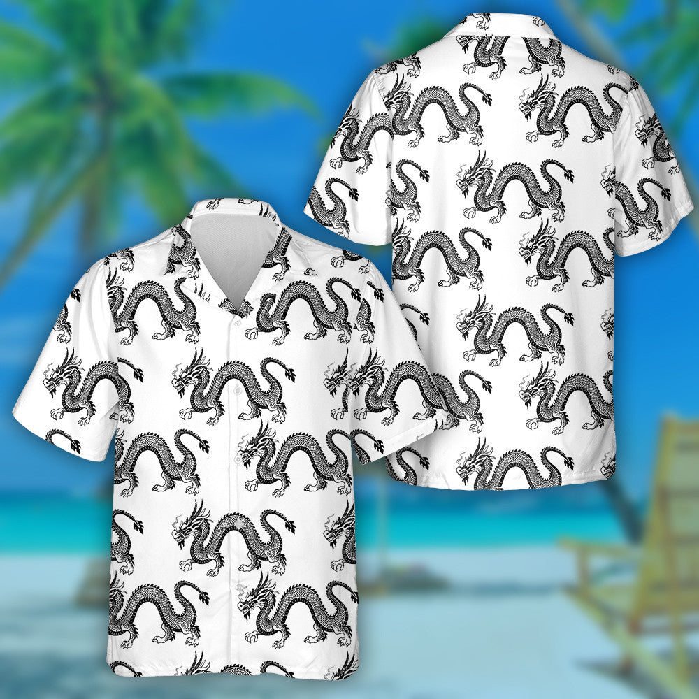 Black Dragon In Circle Isolate On White Background Hawaiian Shirt, Hawaiian Shirt Gift, Christmas Gift