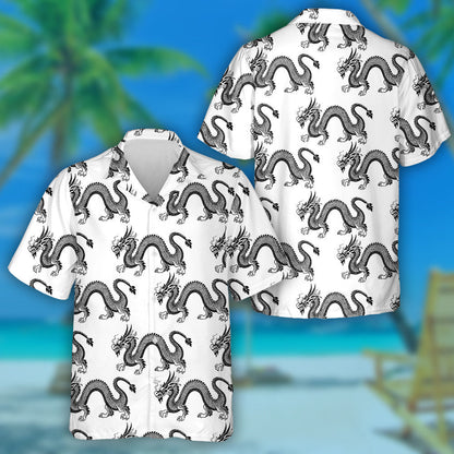 Black Dragon In Circle Isolate On White Background Hawaiian Shirt, Hawaiian Shirt Gift, Christmas Gift