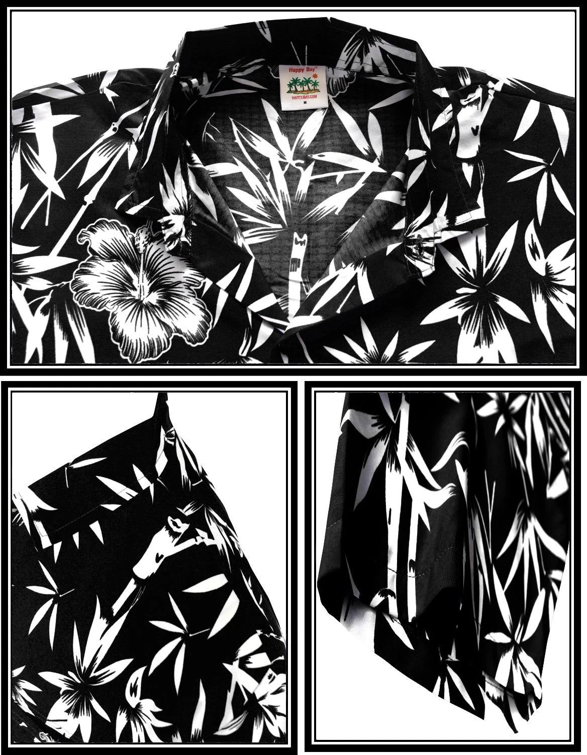Black And White Hibiscus Flowers And Bamboo Plants Hawaiian Shirt, Hawaiian Shirt Gift, Christmas Gift