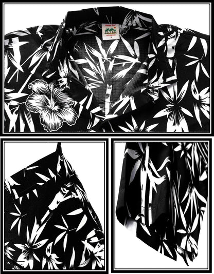 Black And White Hibiscus Flowers And Bamboo Plants Hawaiian Shirt, Hawaiian Shirt Gift, Christmas Gift