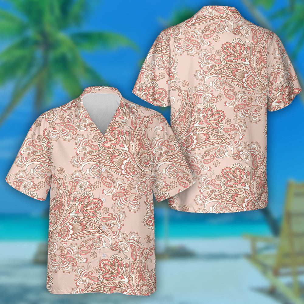 Fantastic Flower Leaves Paisley Vintage Pink Background Hawaiian Shirt, Hawaiian Shirt Gift, Christmas Gift